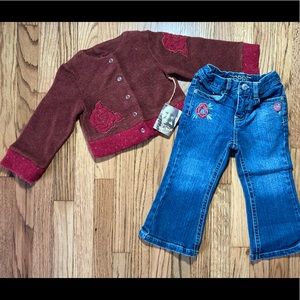 Esprit Rose embroidered Jeans & Geo-rags Cardigan NWT Bundle Sz 2t
